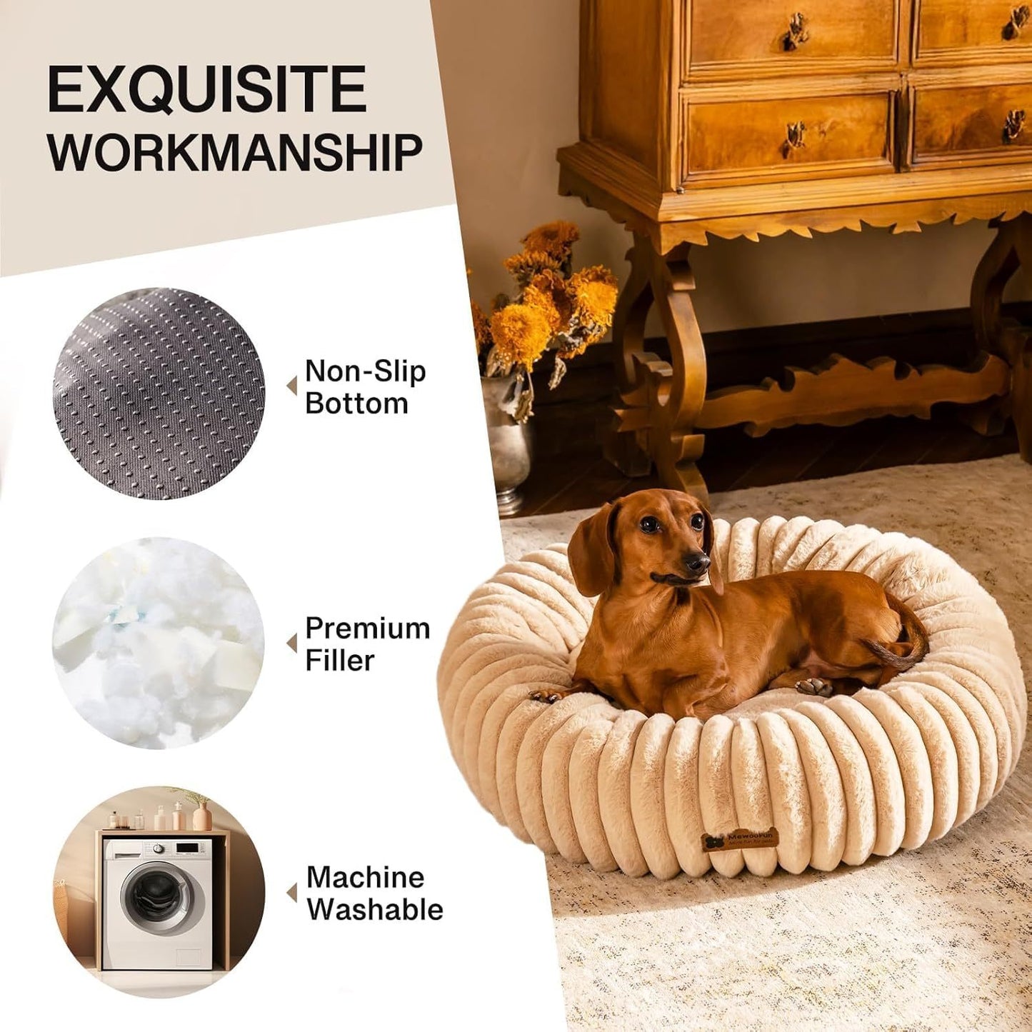 AdoraPet CozyCloud™ Donut Bed – Recycled-Fill, Washable & Calming Nest for Cats & Small Dogs
